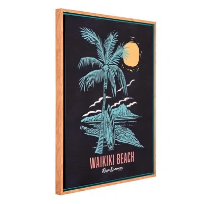 Reyn Spooner Kona Coast By  Framed Waikiki Lacquer Printed Canvas Wall Art - 21" X 27" In Black;green