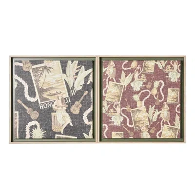Reyn Spooner Kona Coast By  Framed Waikiki Nostalgia Floated Printed Linen Wall Art Set Of 2 In Black;brown;gold