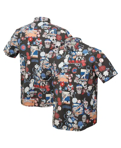 Reyn Spooner Men's Black Chicago Cubs Dia De Los Muertos Tri-blend Button-down Shirt In Blue