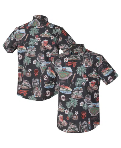 REYN SPOONER MEN'S BLACK SAN FRANCISCO GIANTS SCENIC TRI-BLEND PERFORMANCE BUTTON-UP TOP