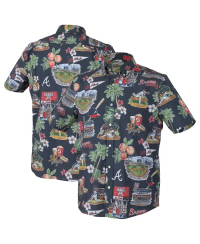 REYN SPOONER MEN'S NAVY ATLANTA BRAVES SCENIC TRI-BLEND PERFORMANCE BUTTON-UP TOP