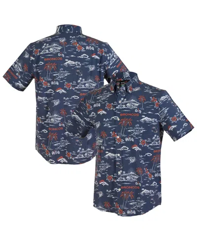 REYN SPOONER MEN'S NAVY DENVER BRONCOS KEKAI PERFORMANCE BUTTON-DOWN SHIRT
