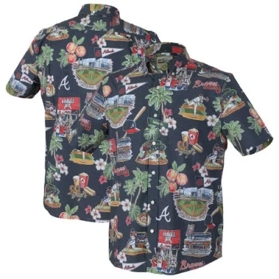 Reyn Spooner Navy Atlanta Braves Scenic Tri-blend Performance Button-up Top In Black