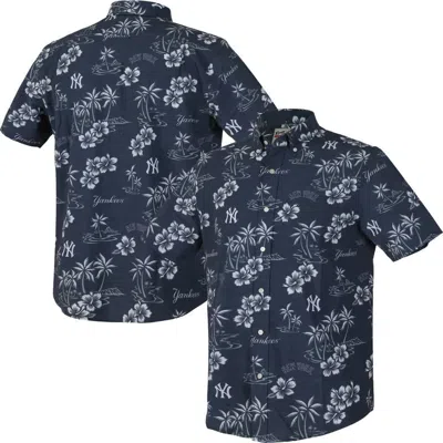 Reyn Spooner Navy New York Yankees Kekai Performance Button-down Tri-blend Top In Blue
