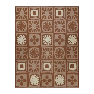 Reyn Spooner Oahu Red Beige Totum Checkered Tropical Flatweave Indoor/outdoor Area Rug In Red;ivory;cream