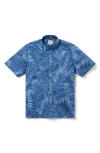 Reyn Spooner Palms Tailored Fit Short Sleeve Button-down Shirt In Blue Opal