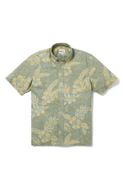 Reyn Spooner Pua Tapa Classic Fit Short Sleeve Button-down Shirt In Olive/enamel Blue