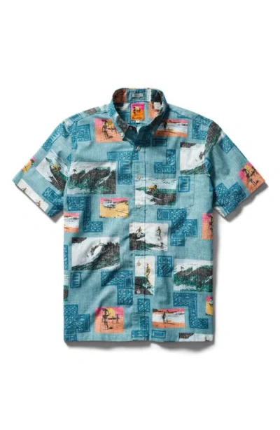 Reyn Spooner The Endless Summer 60th Commemorative Short Sleeve Cotton Blend Button-down Shirt In Blue