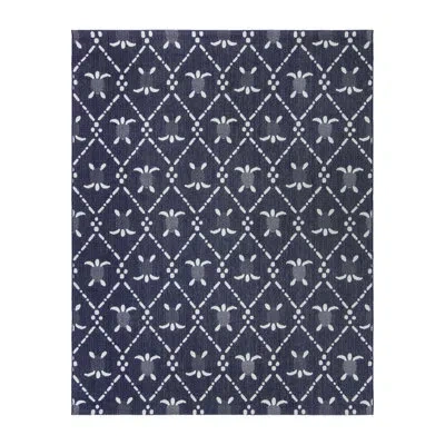 Reyn Spooner Tradewinds Nalani Navy Blue Hawaiian Tropical Polypropylene Flatweave Indoor/ Outdoor All Weather Ar In Blue;ivory;navy;cream