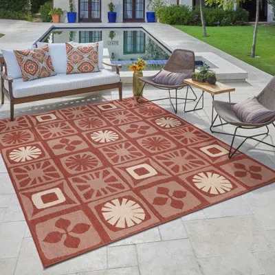 Reyn Spooner Tradewinds Pua Red Hawaiian Tropical Polypropylene Flatweave Indoor/ Outdoor All Weather Area Rug In Red;tan;cream
