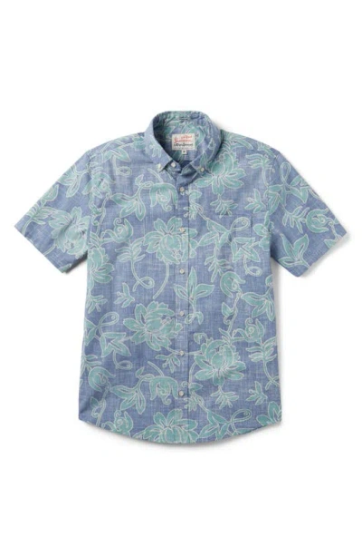 Reyn Spooner X Alfred Shaheen Classic Pareau Tailored Fit Floral Short Sleeve Button-down Shirt In Blue Horizon