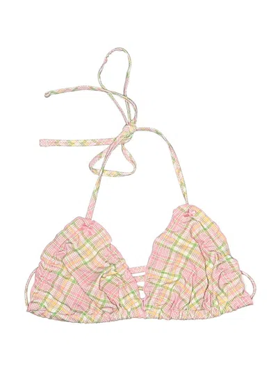 Pre-owned Rfid Swimsuit Top Pink Plaid Pattern Swimwear