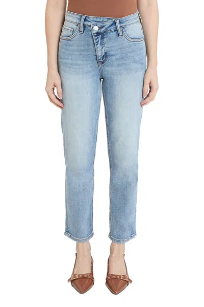 Dylan Mid Rise Asymmetric Cropped Straight Leg Jeans In Blue from RFM Denim