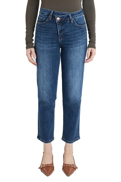 Dylan Mid Rise Asymmetric Cropped Straight Leg Jeans In Blue from RFM Denim