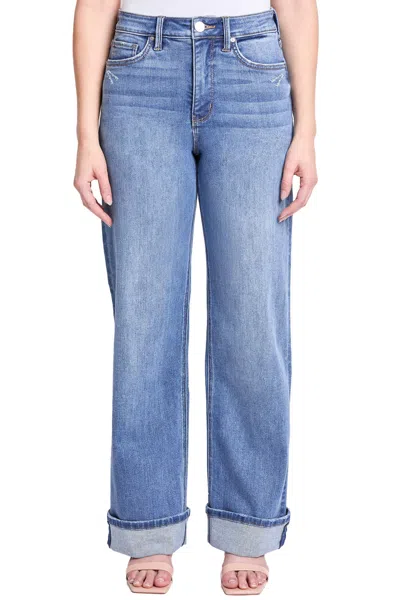 Rfm Hailey High Rise Cuff Wide Leg Jeans In Blue