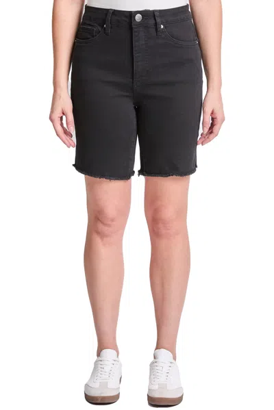 Rfm High Rise Frey Hem Long Shorts In Black