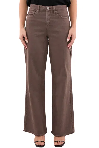 Rfm Plus Chloe High Rise Frayed Wide Leg Pants In Brown