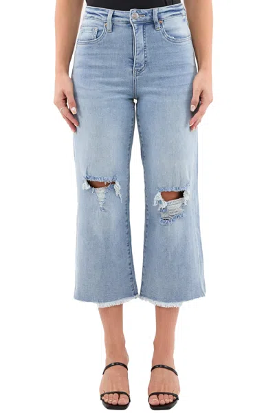 Rfm Plus Chloe High Rise Wide Leg Cropped Frayed Jeans In Blue