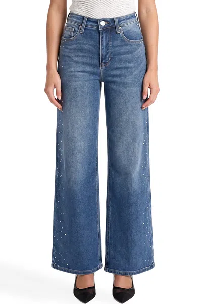 Rfm Plus Chloe High Rise Wide Leg Jeans With Rhinestones