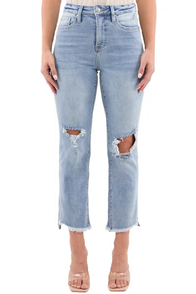 Rfm Plus Dylan High Rise Slim Straight Crop Fray Jeans In Blue