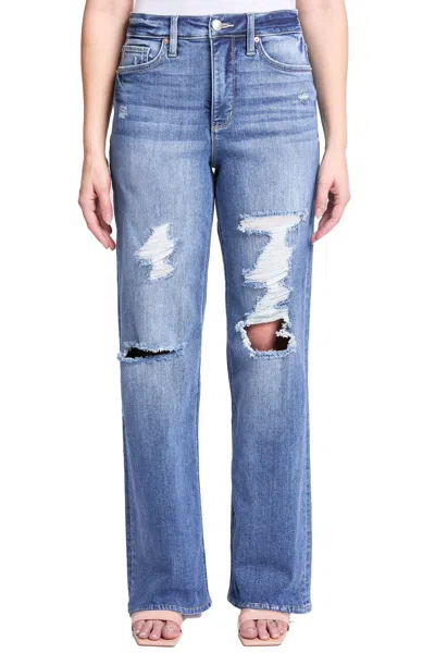 Rfm Plus Hailey High Rise Distressed Wide Leg Jeans In Blue