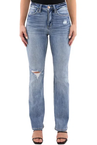 Rfm Plus Mia High Rise Bootcut Distressed Jeans In Blue