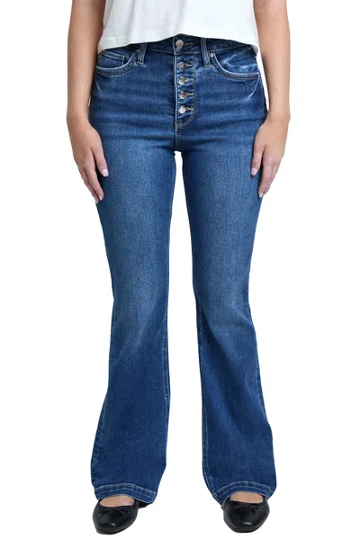 Rfm Plus Mia High Rise Exposed Button Bootcut Jeans In Blue