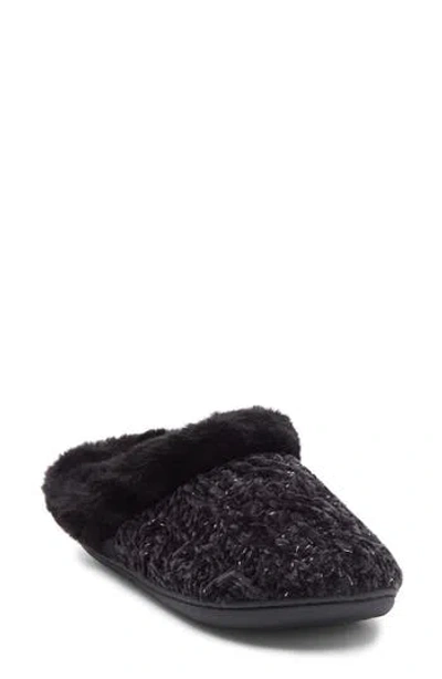 R.g. Barry Chenille Witj Faux Fur Collar Clog Slipper In Black