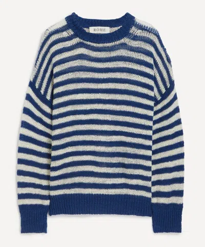 R�he Mens Knitted Striped Linen Crew Neck Jumper