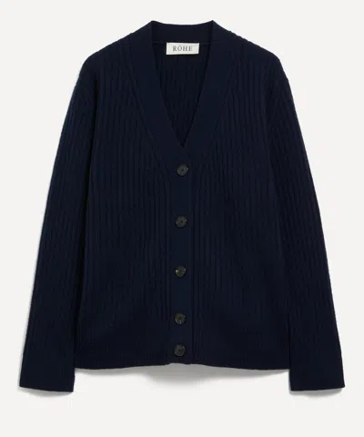 R�he Mens Marine Blue Ribbed Boiled Wool Knitted Cardigan