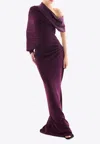 Rhea Costa Amara One-shoulder Draped Gown In Purple