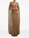 Rhea Costa Asma Cape-detail Maxi Dress In Brown