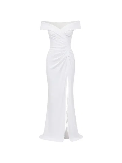 Rhea Costa Athena Draped Crepe Gown In White