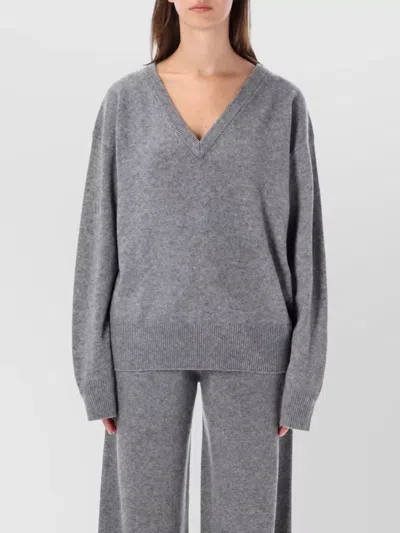 Rhea Costa Cashmere Wool V-neck Loungewear Top In Gray