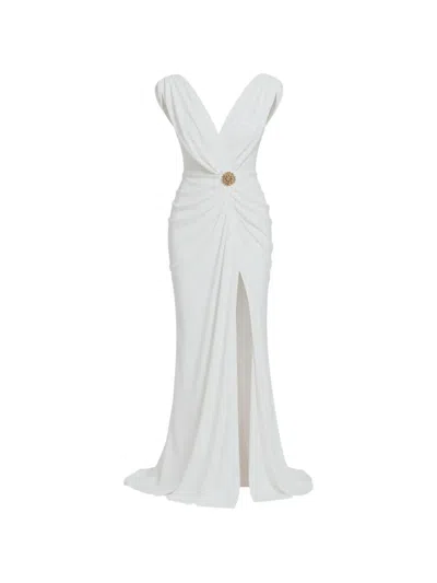 Rhea Costa Draped Crepe Maxi Dress In White