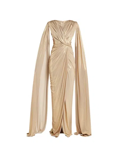 Rhea Costa Draped Sleeve Dress In Gold