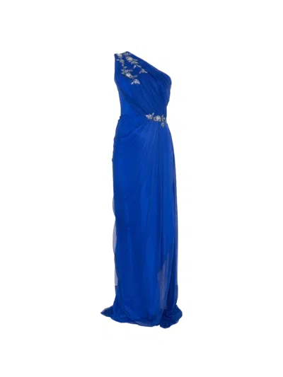 Rhea Costa Embellished One-shoulder Maxi Dress In Blue