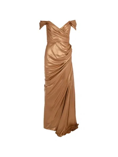 Rhea Costa Gaia Draped Maxi Dress In Brown