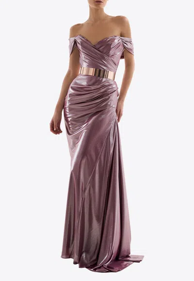 Rhea Costa Gaia Glossy Draped Gown In Pink