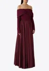 Rhea Costa Halima Off-shoulder Draped Gown In Burgundy