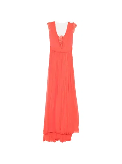 Rhea Costa Lace-trim Maxi Dress In Orange