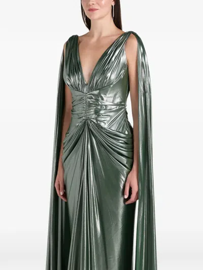 Rhea Costa Layla Draped Cape Maxi Dress In Green
