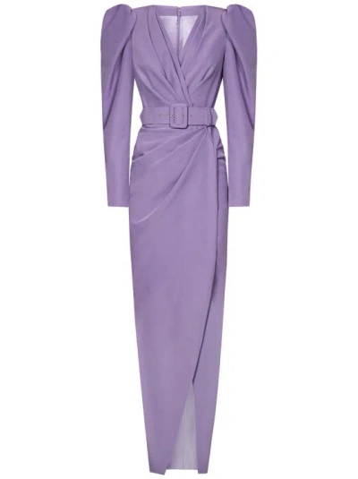 Rhea Costa Long Lavender-colored Stretch Crepe Dress In Purple