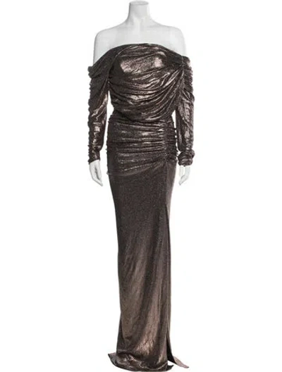 Pre-owned Rhea Costa Off-the-shoulder Long Dress In Brown