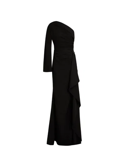 Rhea Costa One-shoulder Draped Gown In Black