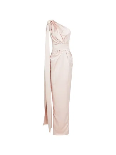 Rhea Costa One-shoulder Draped Gown In Neutral