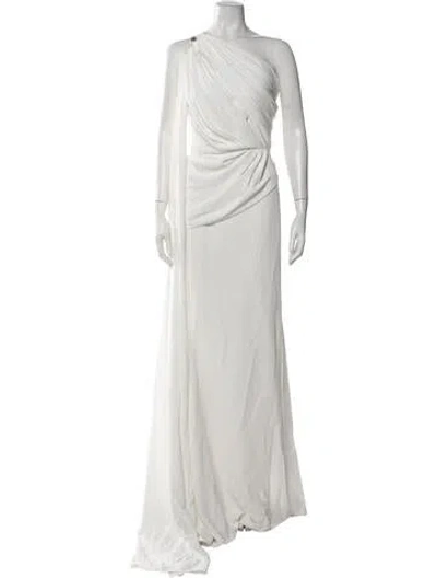 Pre-owned Rhea Costa One-shoulder Long Dress In White