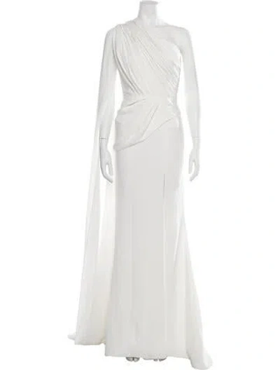 Pre-owned Rhea Costa One-shoulder Long Dress In White