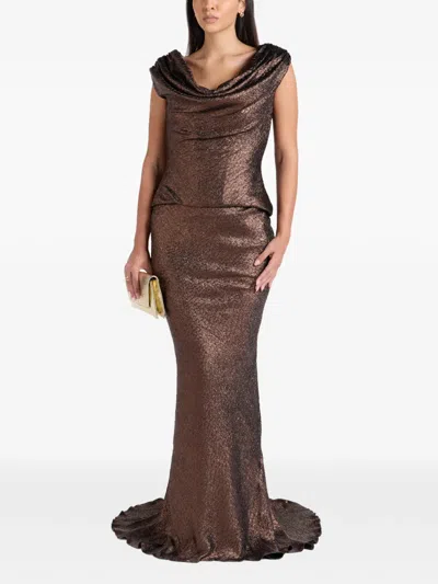 Rhea Costa Rania Cowl-neck Maxi Dress In Brown