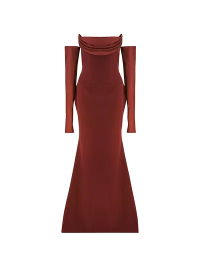 Rhea Costa Raven Off-shoulder Maxi Dress In Brown